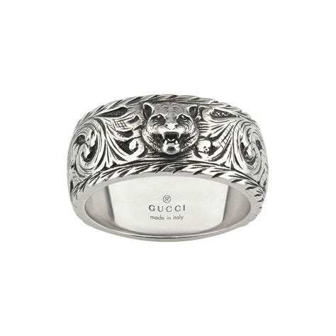 blackened feline head gucci ring|Thin silver ring with feline head .